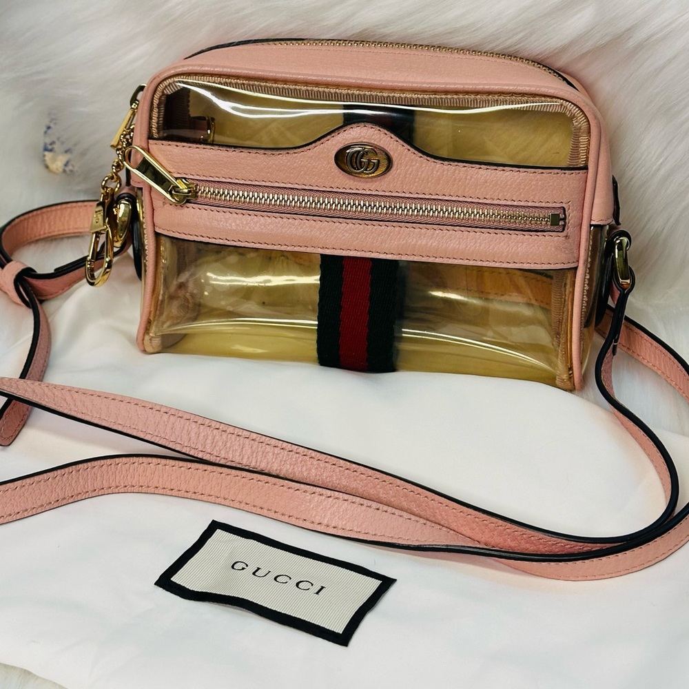 Gucci Pink Clear PVC Crossbody with Web Stripe and Gold Hardware - Picture 4 of 15